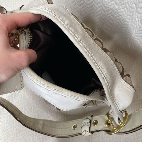 COACH Signature 2000’s Era Vintage Khaki, Brown, Ivory Bucket Adjustable Bag - Picture 11 of 13